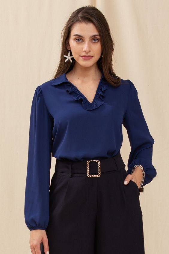 Women's Shirt With Ruffled Neckline: A Touch Of Elegance
